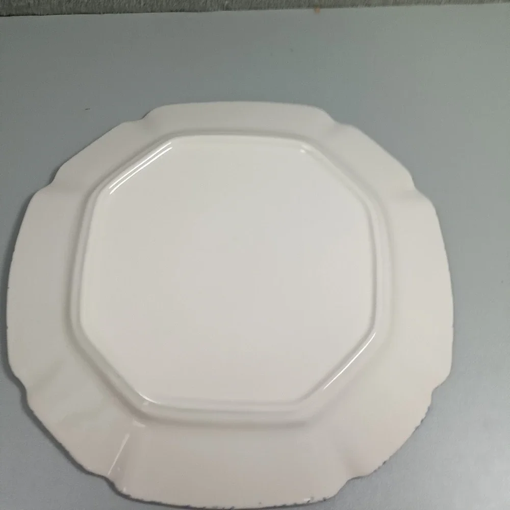 Blue White Spongeware Scalloped Edge Ceramic Dinner Plate 10.5 Inch‎ Farmhouse